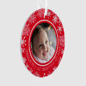 Baby's First Christmas Foto Snowflakes Red Ornament (Vorderseite)