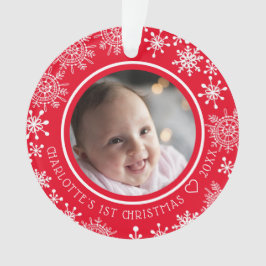 Baby's First Christmas Foto Snowflakes Red Ornament