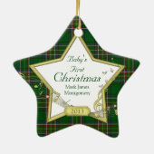 Baby's First Christmas Foto Star Irish Tartan Keramikornament (Hinten)