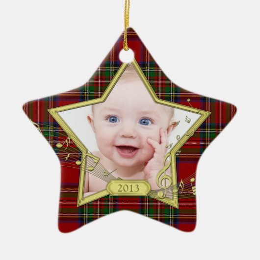 Baby's First Christmas Foto Star Tartan Xmas Keramikornament (Vorne)