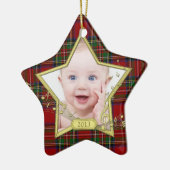 Baby's First Christmas Foto Star Tartan Xmas Keramikornament (Links)