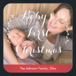 Baby's First Christmas Foto Stickers Square<br><div class="desc">Die ersten Weihnachtsaufkleber (Quadrat) des Babys mit wechselndem Text und Foto. Fotografie © Storytree Studios,  Stanford,  CA</div>