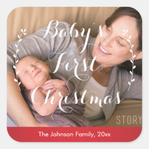 Baby's First Christmas Foto Stickers Square