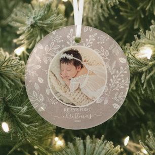 Baby's First Christmas Foto Taupe Ornament Aus Glas