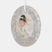 Baby's First Christmas Foto Taupe Ornament Aus Glas (Vorderseite links)