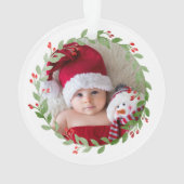 Baby's First Christmas Foto Wreath Red Text Ornament (Rückseite)
