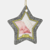 Baby's First Christmas Foto Xmas Silver Gold Star Keramik Ornament (Rechts)