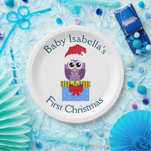 Baby's First Christmas Funny Lila Owl Pappteller (Party)
