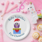 Baby's First Christmas Funny Lila Owl Pappteller (Party)