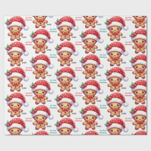 Baby's First Christmas Gingerbread Cookie Add Name Geschenkpapier (Flach)