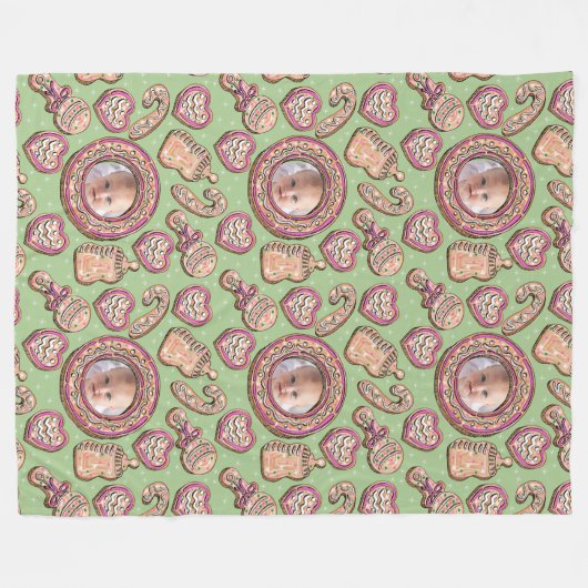 Baby's First Christmas Gingerbread Cookie Fleecedecke (Vorderseite (Horizontal))