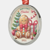 Baby's First Christmas Gingerbread Kid Custom Year Ornament Aus Metall (Links)