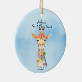 Baby's First Christmas Giraffe Blue Personalisiert Keramik Ornament (Rechts)