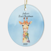 Baby's First Christmas Giraffe Blue Personalisiert Keramik Ornament (Links)