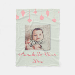 Baby's First Christmas Girl Pink Green Foto Name Fleecedecke