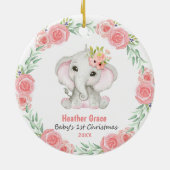 Babys First Christmas Girls Elephant Personalisier Keramik Ornament (Hinten)