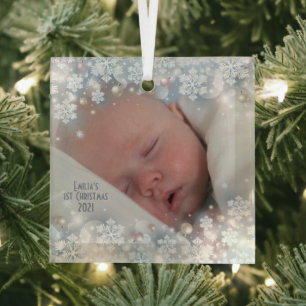 Baby's First Christmas Glass Square Ornament Aus Glas