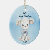 Baby's First Christmas Goat Blue Personalisiert Keramik Ornament (Rechts)