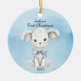 Baby's First Christmas Goat Blue Personalisiert Keramik Ornament