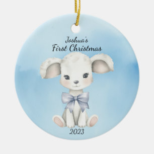 Baby's First Christmas Goat Blue Personalisiert Keramik Ornament