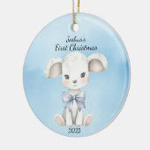 Baby's First Christmas Goat Blue Personalisiert Keramik Ornament (Links)