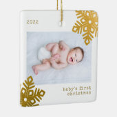 Baby's First Christmas Gold Foil Snowflake Foto Keramikornament (Rechts)