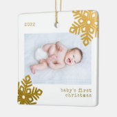 Baby's First Christmas Gold Foil Snowflake Foto Keramikornament (Links)