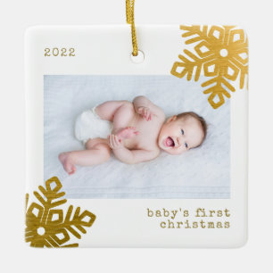 Baby's First Christmas Gold Foil Snowflake Foto Keramikornament