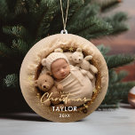 Baby's First Christmas Gold Snowflakes Baby Stats Keramik Ornament<br><div class="desc">Baby's First Christmas Gold Snowflakes Baby Stats Keramik Ornament.</div>