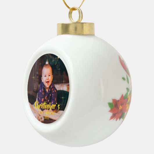 Babys First Christmas Gold Sparkle Stars Photo Keramik Kugel-Ornament (Rechts)