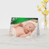 Baby's First Christmas Green - DEIN BABY'S FOTO Karte (Gelbe Blume)