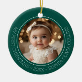Baby's First Christmas Green Modern Foto Newborn Keramik Ornament (Vorne)
