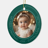 Baby's First Christmas Green Modern Foto Newborn Keramik Ornament (Links)