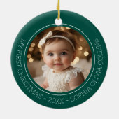 Baby's First Christmas Green Modern Foto Newborn Keramik Ornament (Hinten)