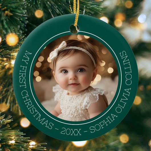 Baby's First Christmas Green Modern Foto Newborn Keramik Ornament