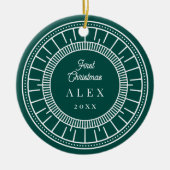 Baby's First Christmas Green & White Foto Keramik Ornament (Vorne)