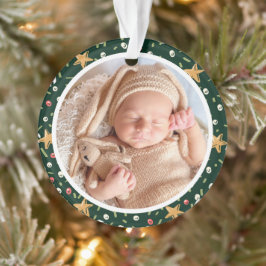 Baby's First Christmas Green Wrath Modern Elegant Ornament