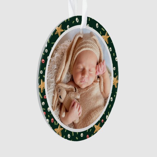 Baby's First Christmas Green Wrath Modern Elegant Ornament (Vorderseite)