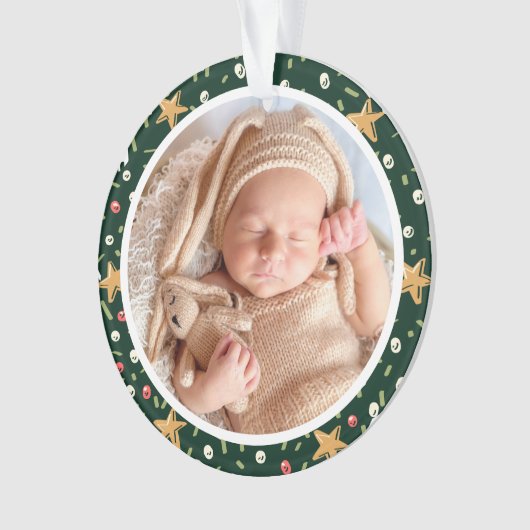 Baby's First Christmas Green Wrath Modern Elegant Ornament (Vorderseite)