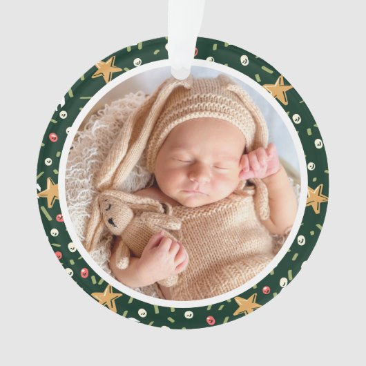Baby's First Christmas Green Wrath Modern Elegant Ornament (Vorderseite)