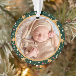 Baby's First Christmas Green Wrath Modern Elegant Ornament