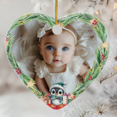 Baby's First Christmas - Heart & Penguin Foto Keramik Ornament