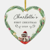 Baby's First Christmas-Heart & Racoon Keramik Ornament (Vorne)