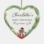Baby's First Christmas-Heart & Racoon Keramik Ornament (Hinten)