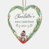 Baby's First Christmas-Heart & Racoon Keramik Ornament (Links)