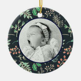 Babys First Christmas Holiday Pattern Ornament