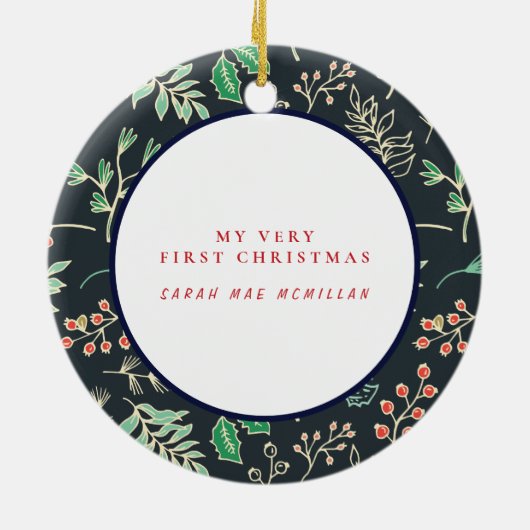 Babys First Christmas Holiday Pattern Ornament (Hinten)