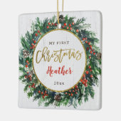 Baby's First Christmas Holly Berries Wreath Foto Keramikornament (Links)