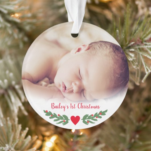Baby's First Christmas Holly Branch Berries Foto Ornament (Baum)
