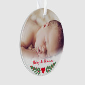 Baby's First Christmas Holly Branch Berries Foto Ornament (Vorderseite)